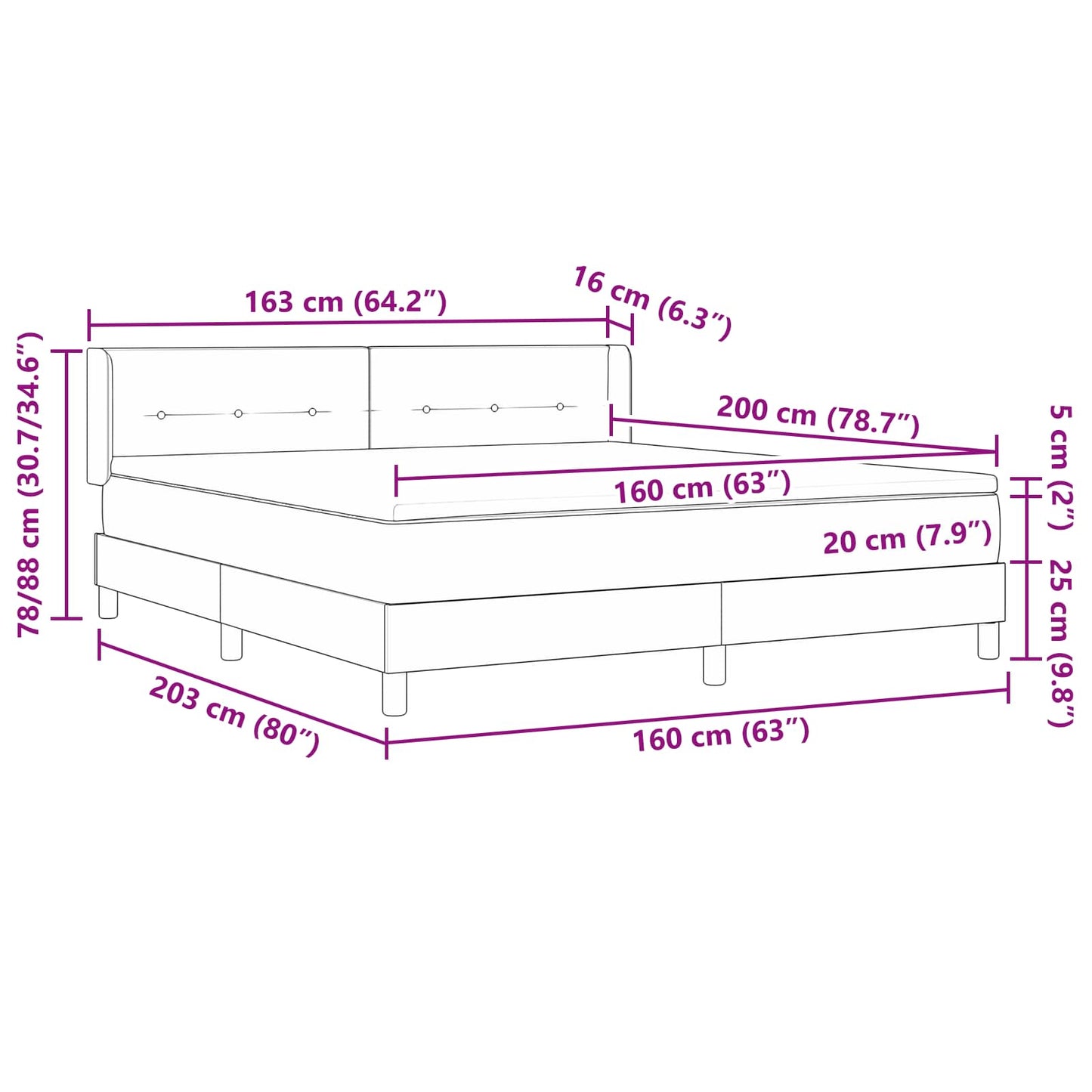 vidaXL Κρεβάτι με ελατήρια Σκούρο Καφέ 200 x 160 εκατοστά ύφασμα