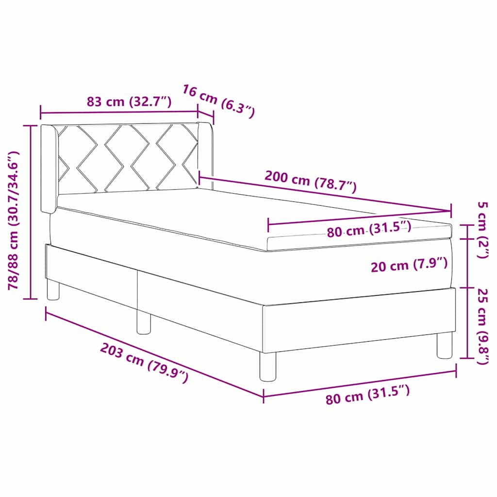 vidaXL Κρεβάτι με ελατήρια με κεφαλάρι Μπλε 200 x 80 εκατοστά ύφασμα