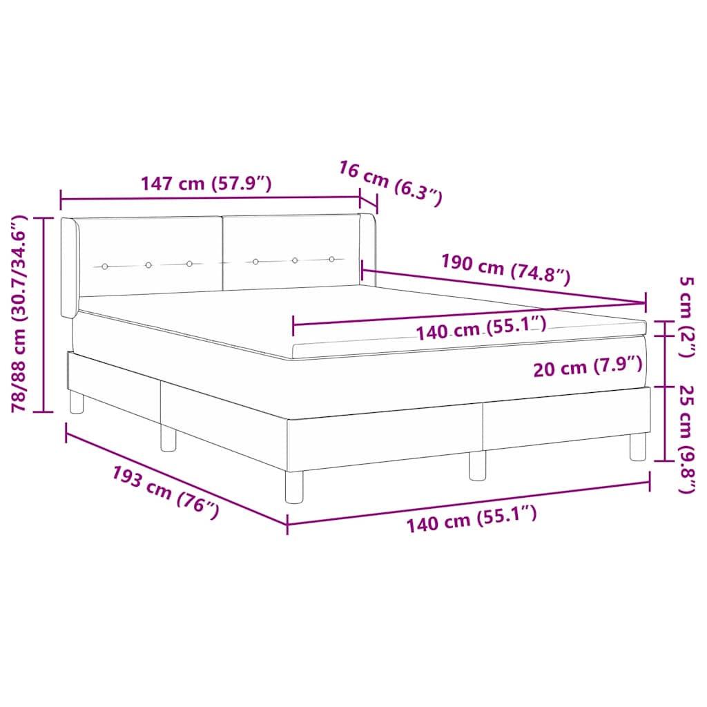 vidaXL Κρεβάτι με ελατήρια με στρώμα Μαύρο 190 x 140 εκατοστά Βελούδο