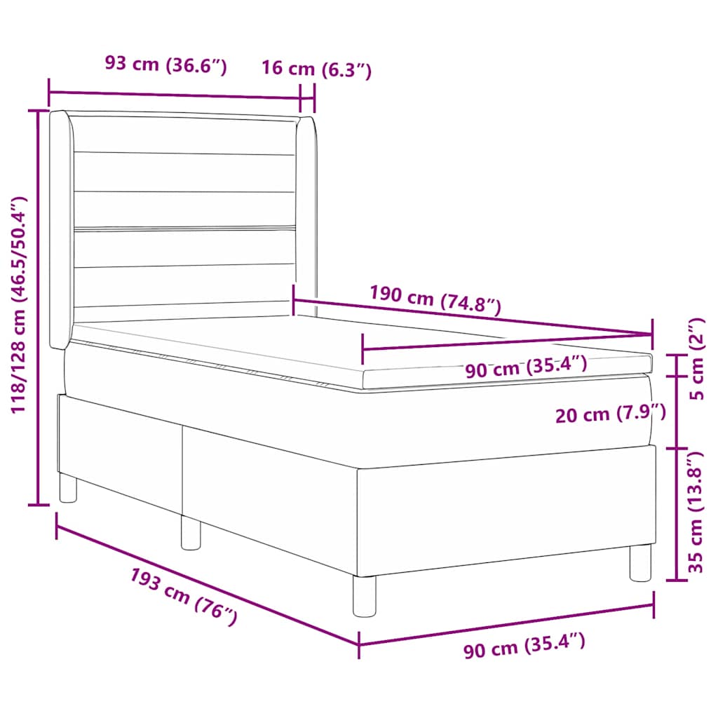 vidaXL Κρεβάτι με ελατήρια με στρώμα Μπλε 90 x 190 cm ύφασμα