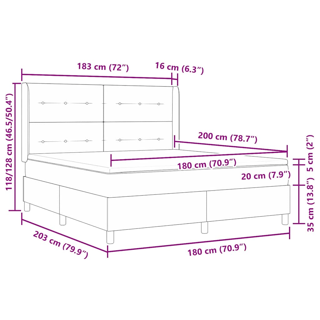 vidaXL Κρεβάτι με ελατήρια με κεφαλάρι Κρεμ 180 x 200 cm ύφασμα