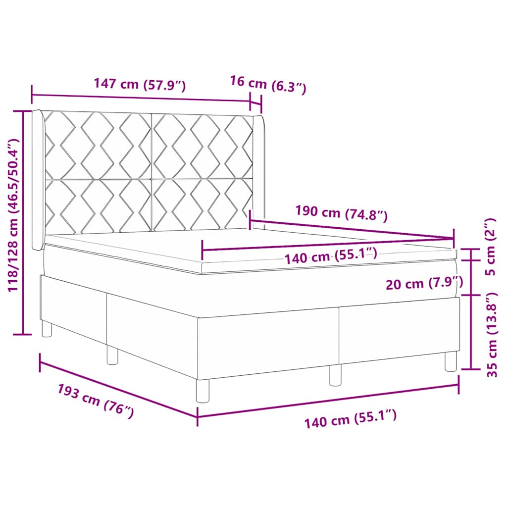 vidaXL Κρεβάτι με ελατήρια με κεφαλάρι Μπλε 140 x 190 cm ύφασμα