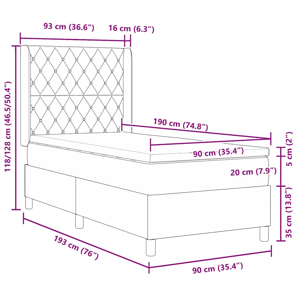 vidaXL Κρεβάτι με ελατήρια Σκούρο Πράσινο 90 x 190 cm Βελούδο