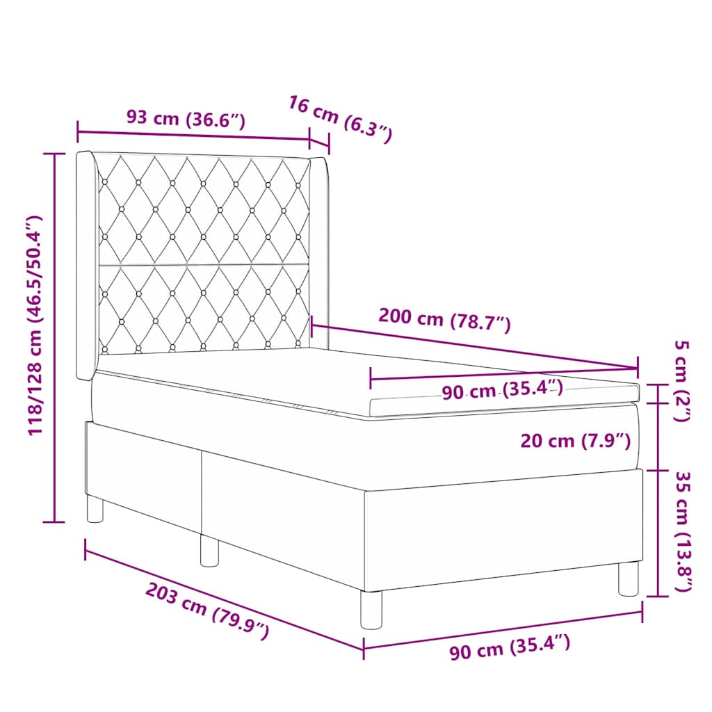 vidaXL Κρεβάτι με ελατήρια με στρώμα Μπλε 90 x 200 cm Βελούδο