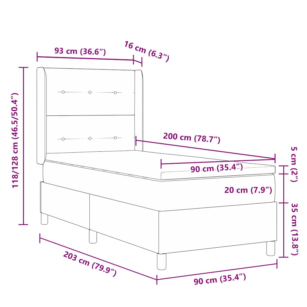 vidaXL Κρεβάτι με ελατήρια με κεφαλάρι Μπλε 90 x 200 cm Βελούδο