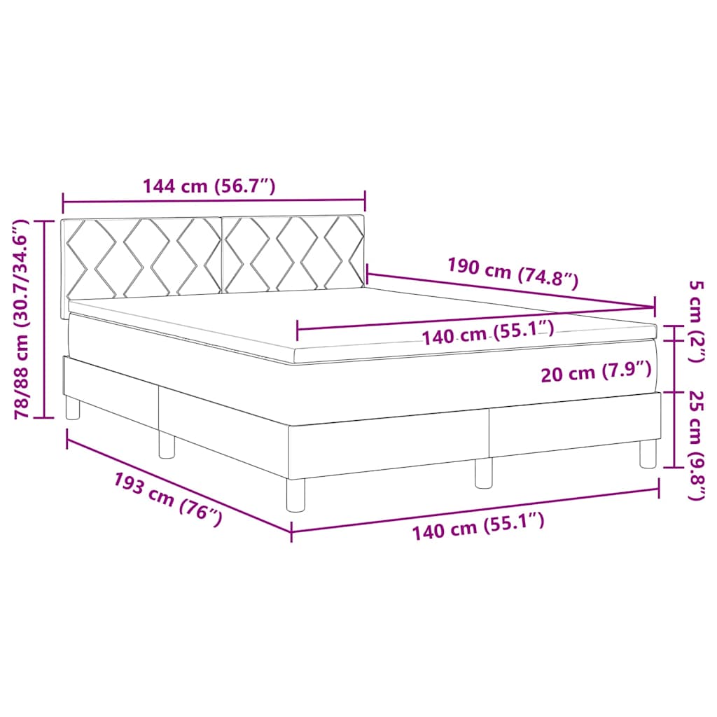 vidaXL LED Κρεβάτι με βάθρο με κεφαλάρι Μαύρο 140 x 190 cm Βελούδο