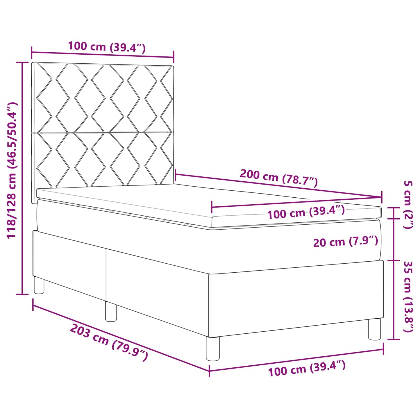 vidaXL Κρεβάτι με ελατήρια Ανοιχτό γκρι 100 x 200 cm ύφασμα
