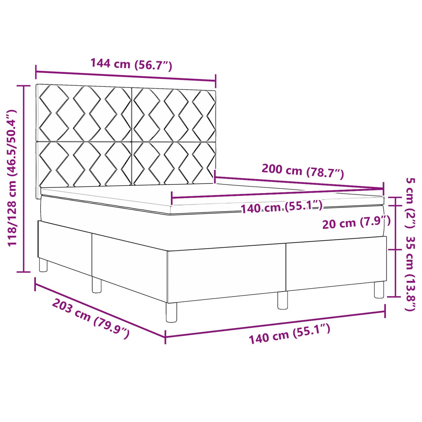 vidaXL Κρεβάτι με ελατήρια με κεφαλάρι Μπλε 140 x 200 cm ύφασμα