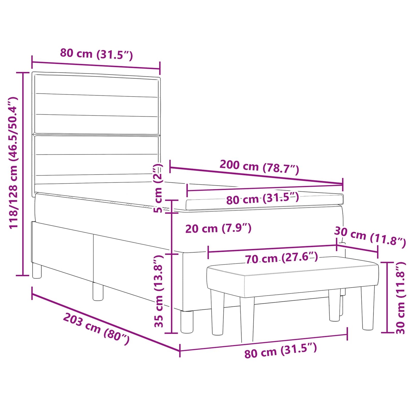 vidaXL Κρεβάτι με ελατήρια με κεφαλάρι Μπλε 80 x 200 cm ύφασμα