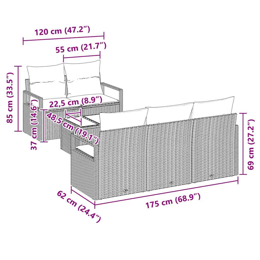 vidaXL Σετ Καναπέ Κήπου με μαξιλάρι 6 pcs Ανοιχτό Γκρι και Σκούρο Γκρι