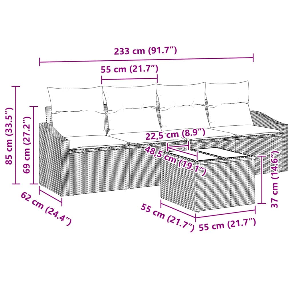 vidaXL Σετ Τραπεζαρίας 5 Τεμαχίων με Μαξιλάρια Light Grey Πολυ Ρατάν
