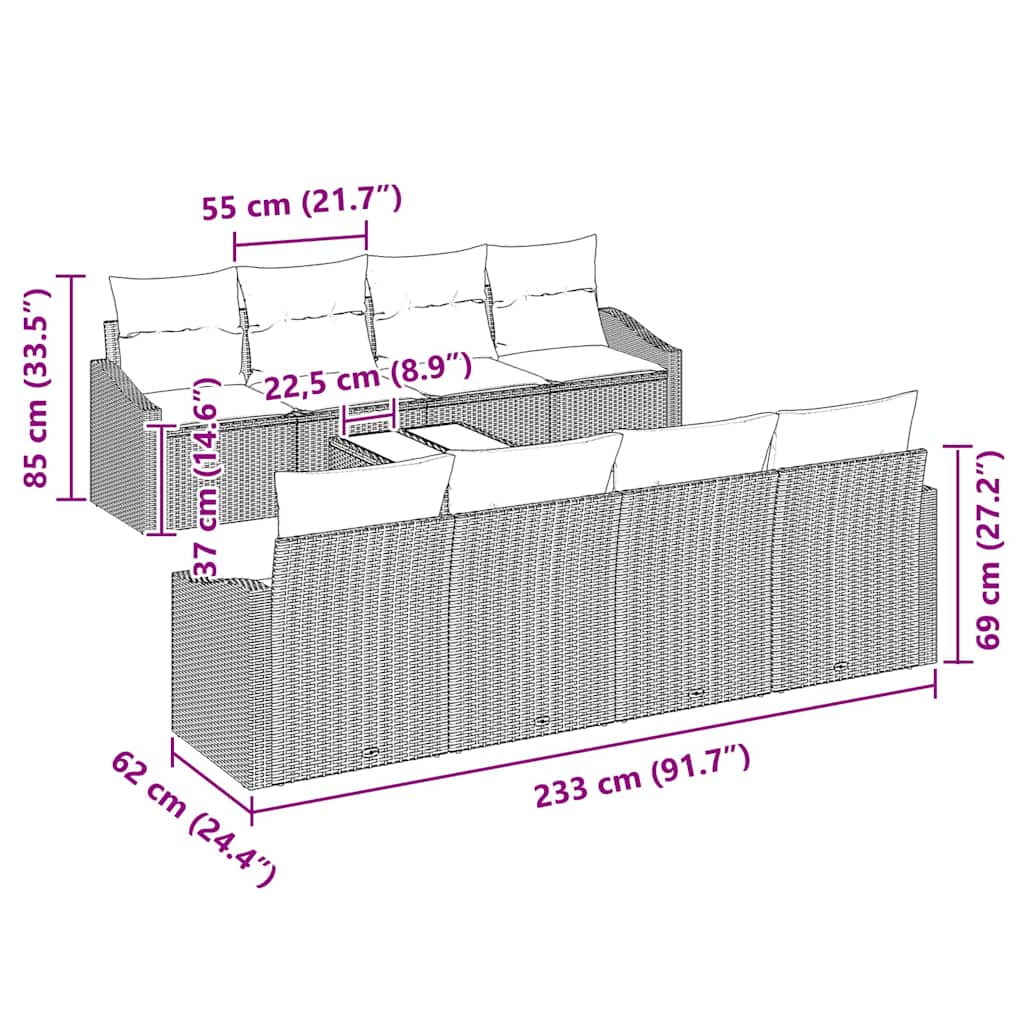 vidaXL Σετ Καναπέ Κήπου 7 pcs Μπεζ και Γκρι 55 x 55 x 37 εκ