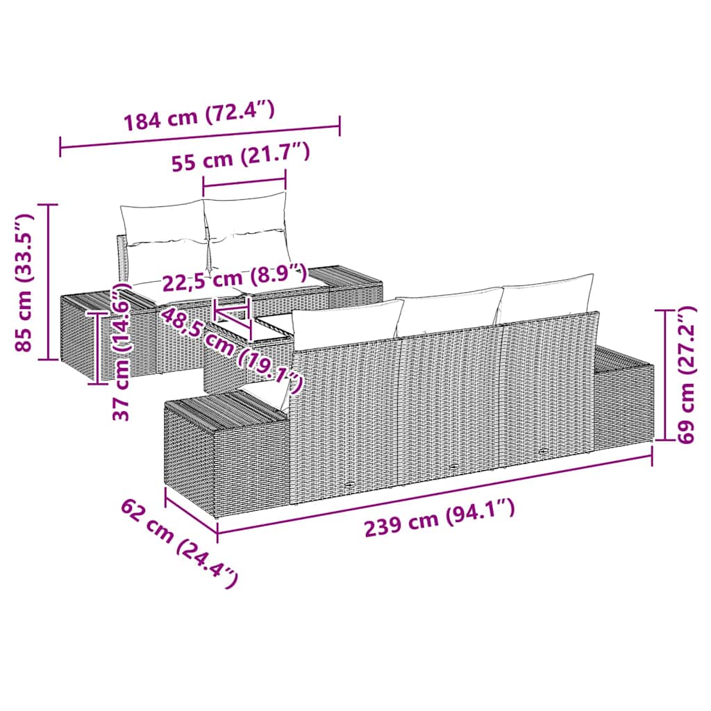 vidaXL Σετ 6 Καναπέδων με Μαξιλάρια - Μαύρο Πολυ Ράτον