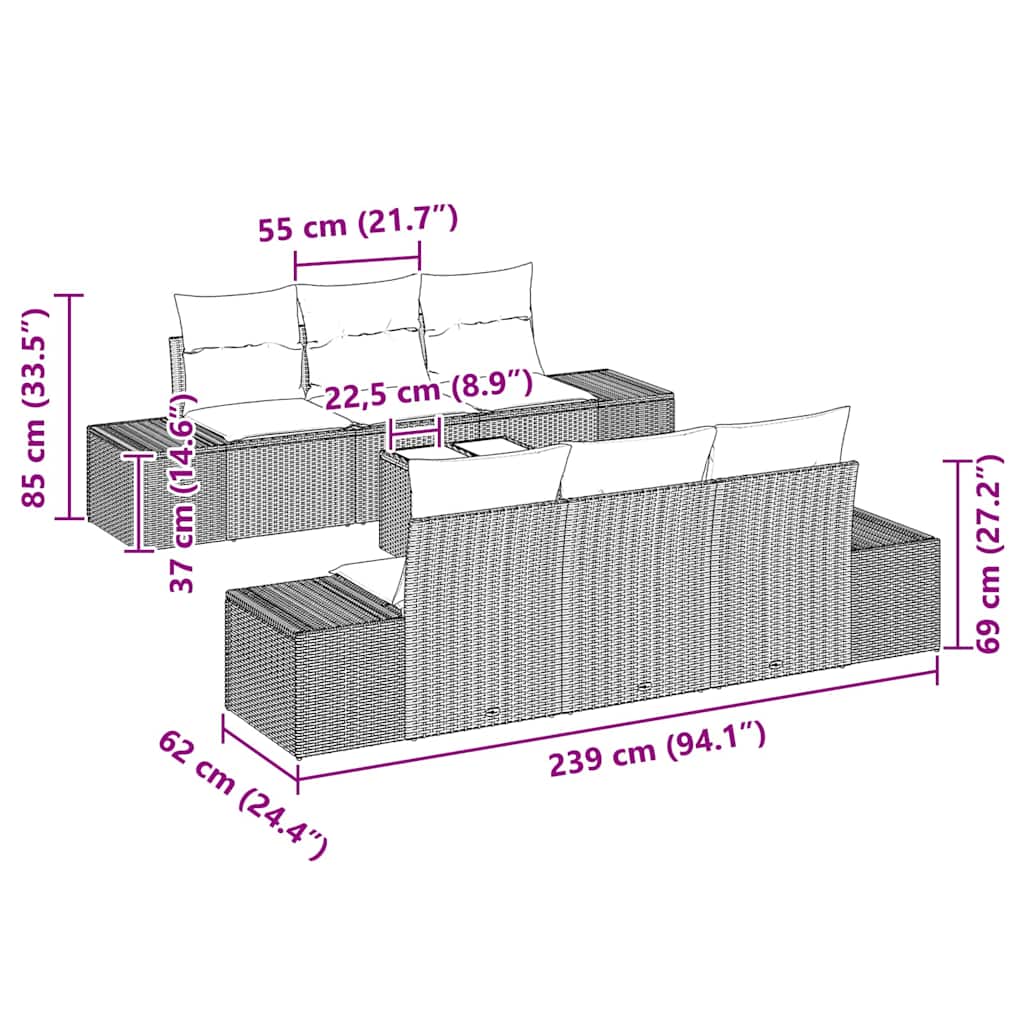 vidaXL Σετ Καναπέ Κήπου 7 pcs Μπεζ και Γκρι 55 x 55 x 37 εκ