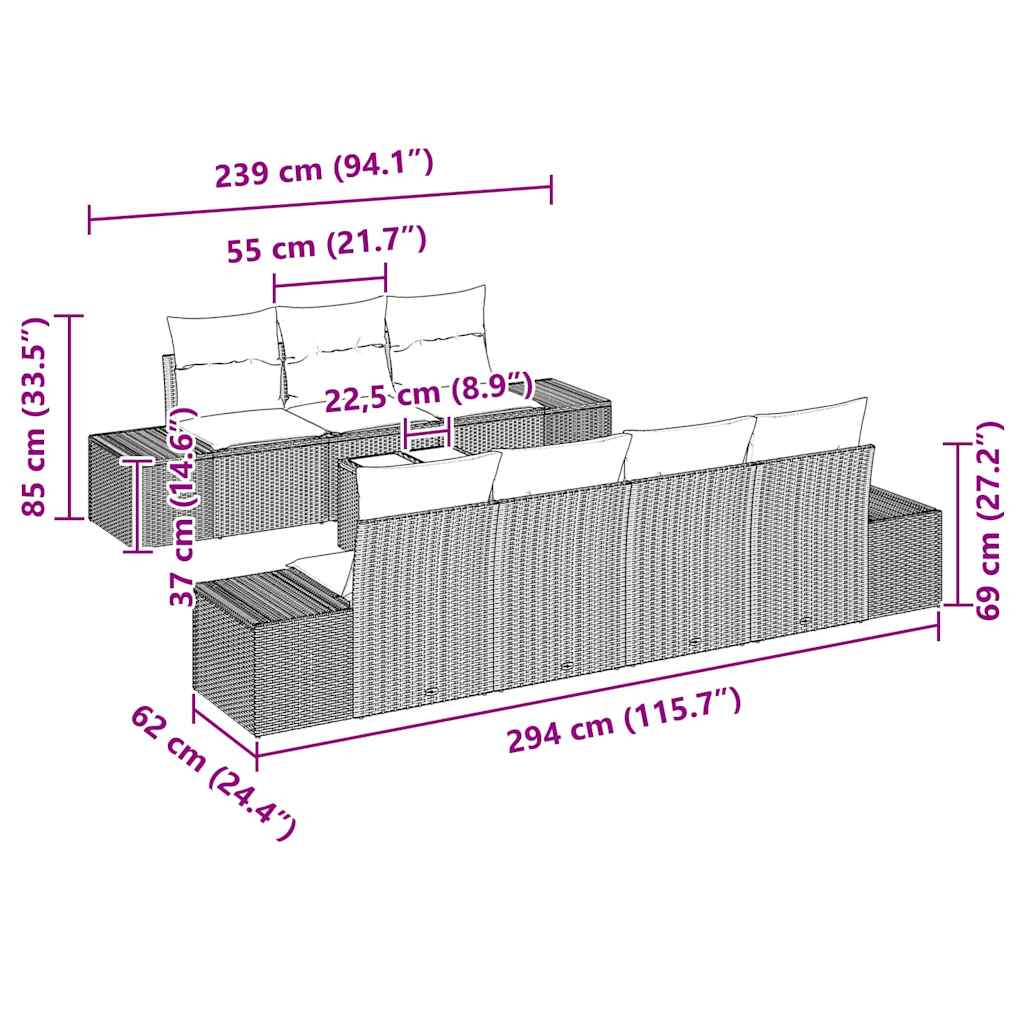 vidaXL Σετ Καναπέ Κήπου 8 pcs Μπεζ και Γκρι 55 x 55 x 37 εκ