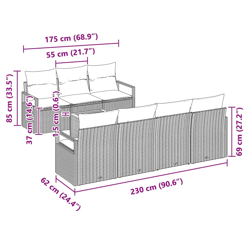 vidaXL Σετ σαλονιού κήπου 8 pcs Γκρι Μεγάλο