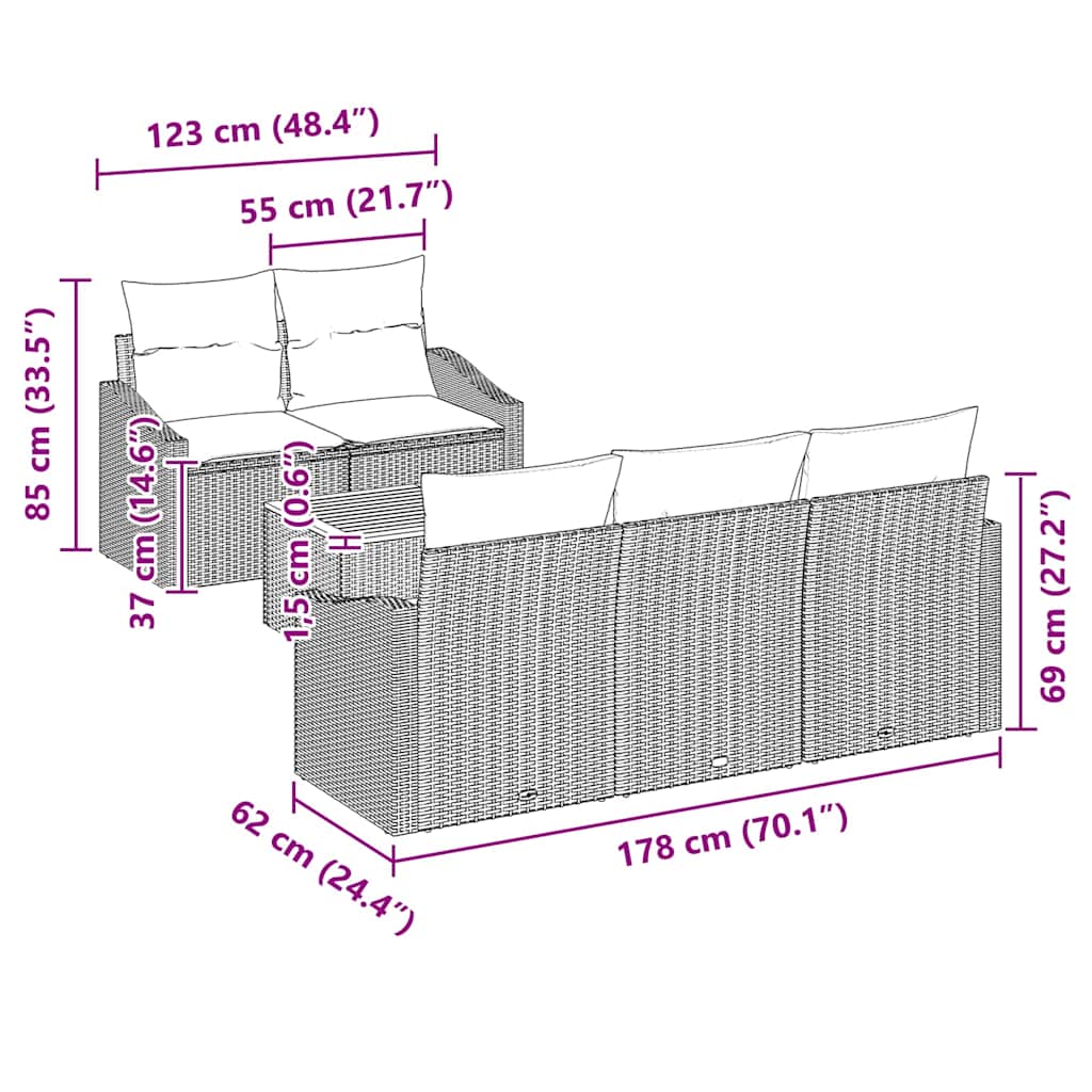 vidaXL Σετ Καναπέ Κήπου 6 pcs μπεζ και ανοιχτό γκρι