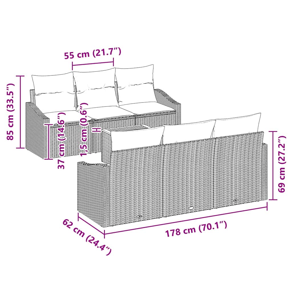 vidaXL Σετ Καναπέ Κήπου 7 pcs Γκρι