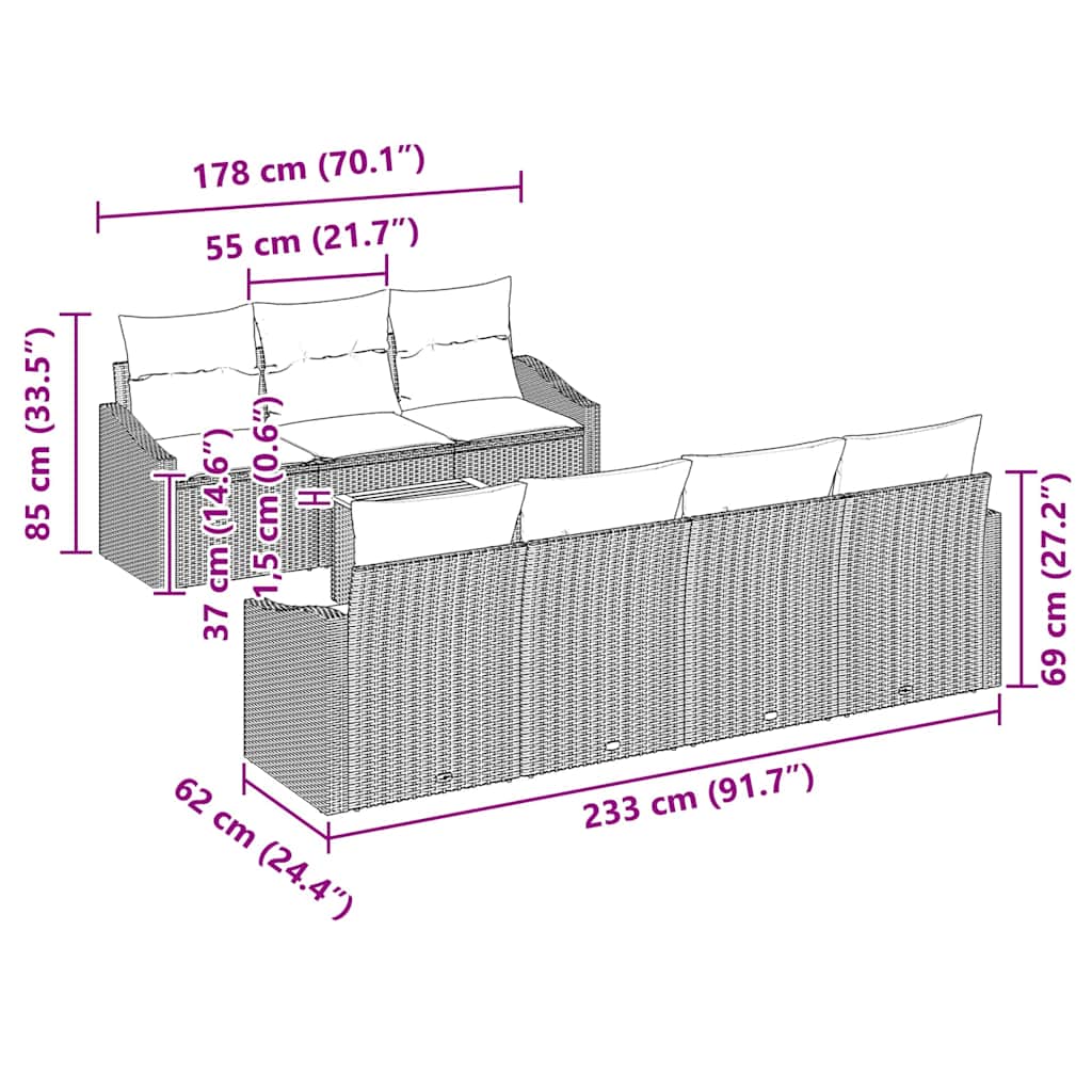 vidaXL Σετ Καναπέ Κήπου 8 pcs μπεζ και ανοιχτό γκρι