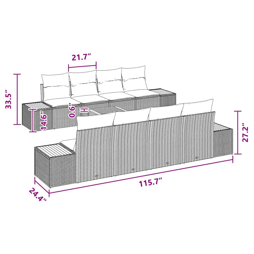 vidaXL Σετ Καναπέδων Κήπου 9 Τεμαχίων με Μαξιλάρια Μαύρο Πολυ Ρατάν Ακακίας