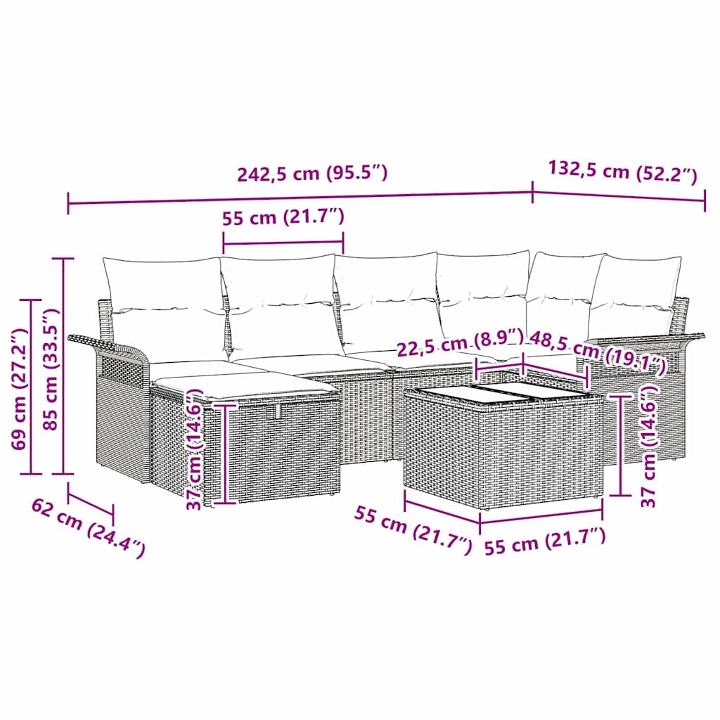 vidaXL Σετ Καναπέ Κήπου 7 pcs Μπεζ και Κρέμα συνθετικό ρατάν