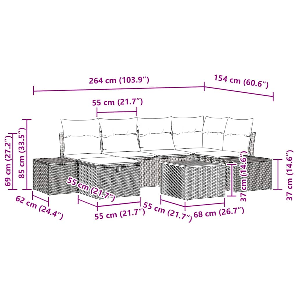 vidaXL Σετ Καναπέ 7 Τεμαχίων Με Μαξιλάρια Μπεζ Πολυ-Ρατάν