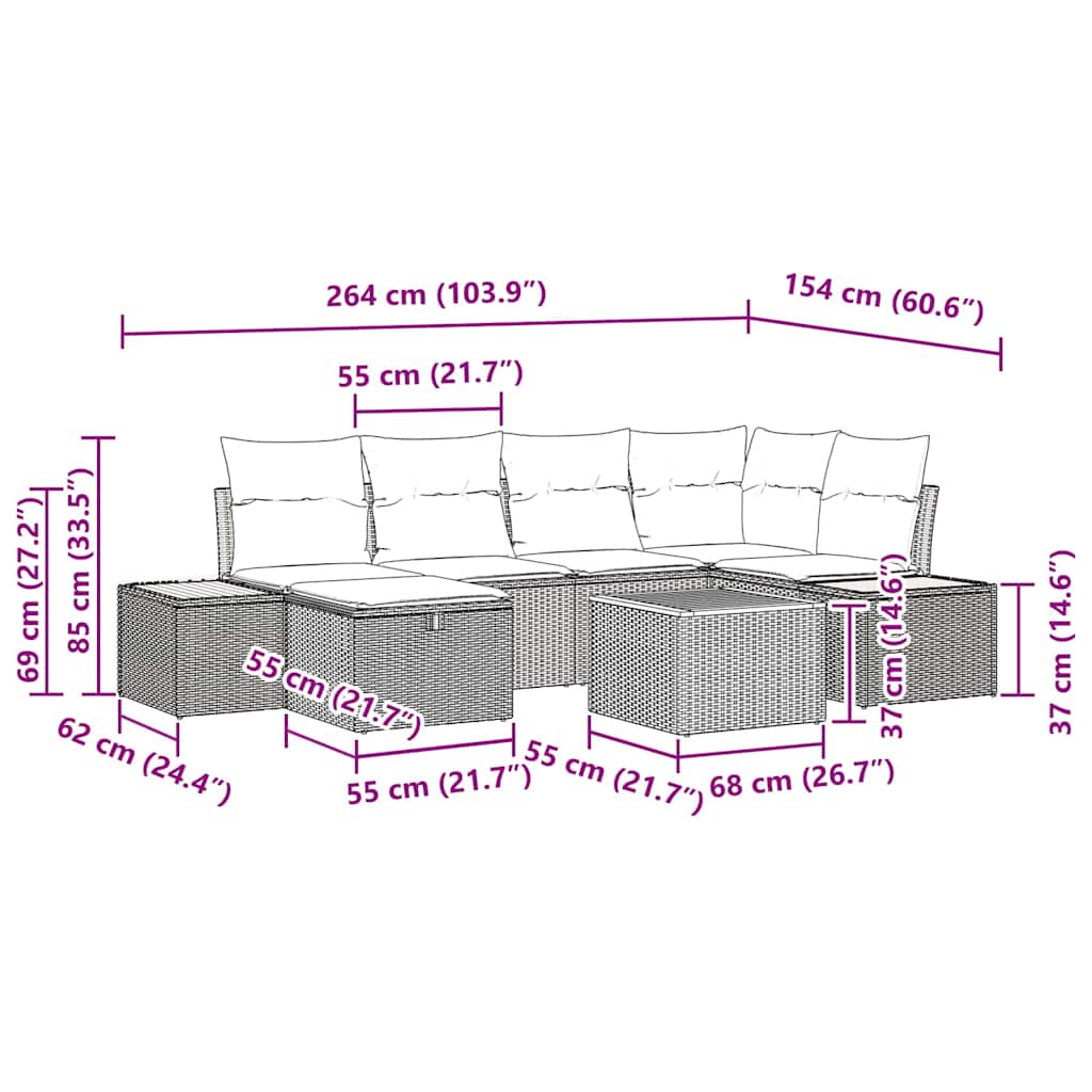 vidaXL Σετ Καναπέ 9 Τεμαχίων με Μαξιλάρια Μπεζ Πολυ Ρατάν