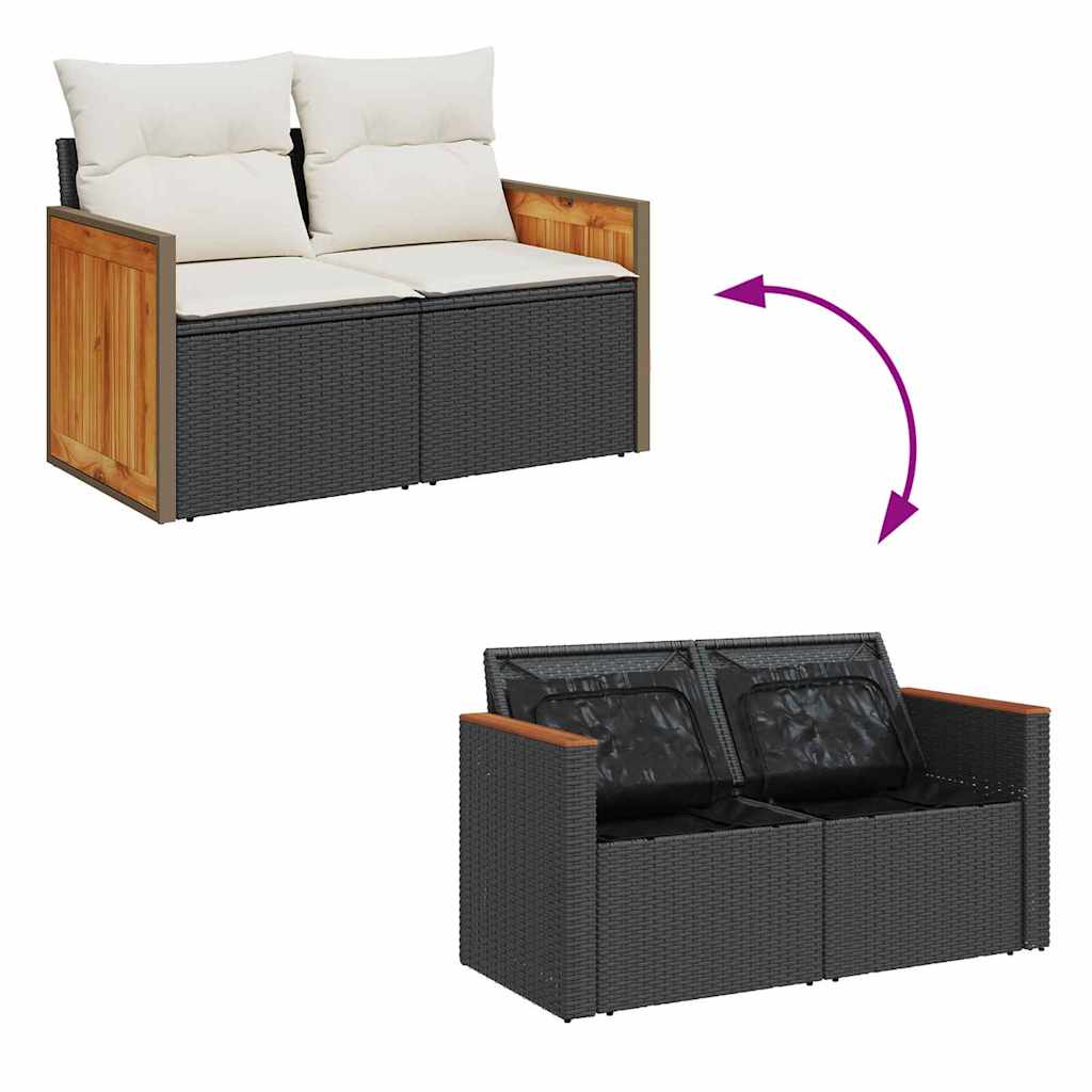 vidaXL Σετ Καναπέ Κήπου 10 pcs Μαύρο και Κρέμα 90 x 55 x 71 cm