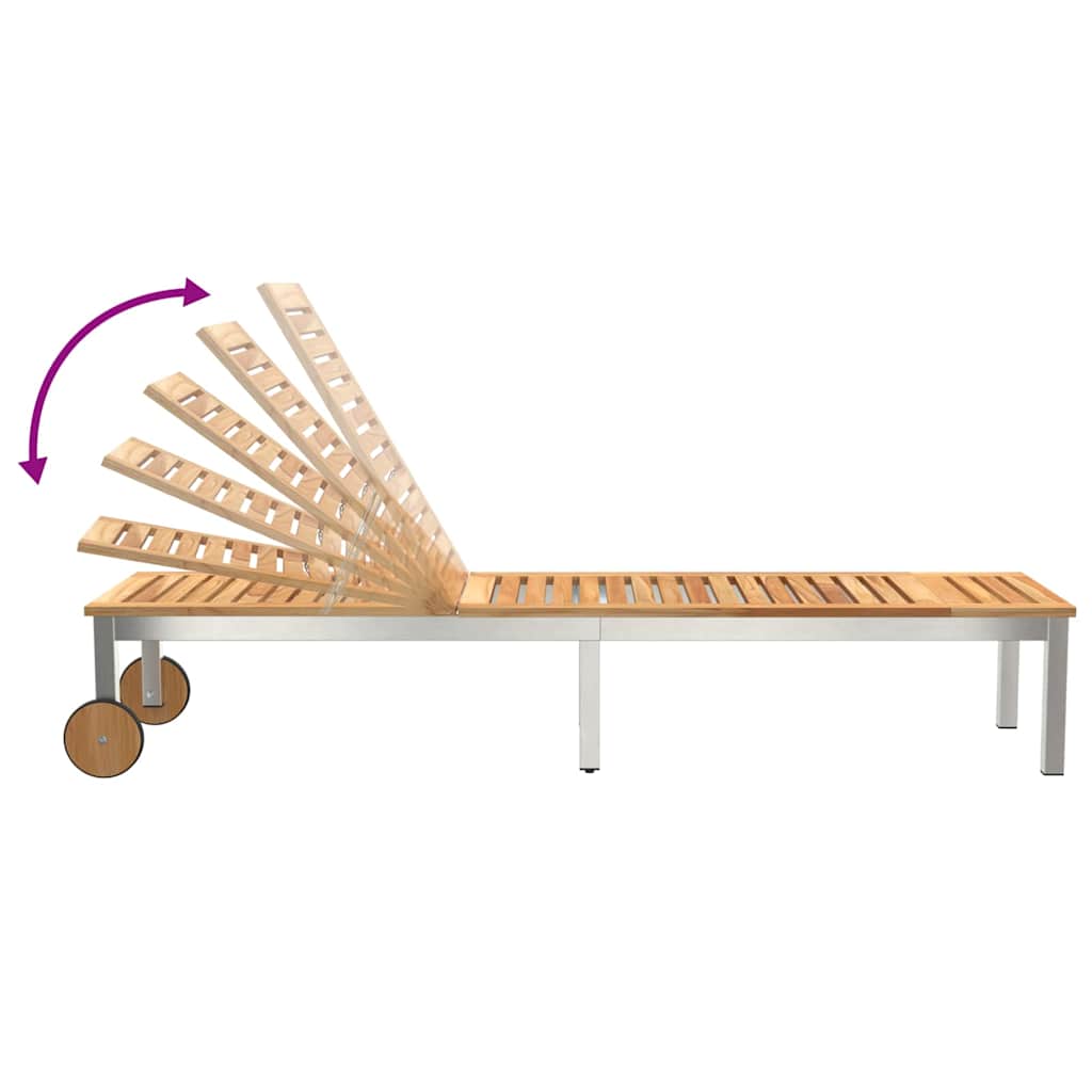 vidaXL Ξαπλώστρες 2 τεμάχια με τραπέζι 3 pcs Καφέ Στερεό ξύλο ακακίας
