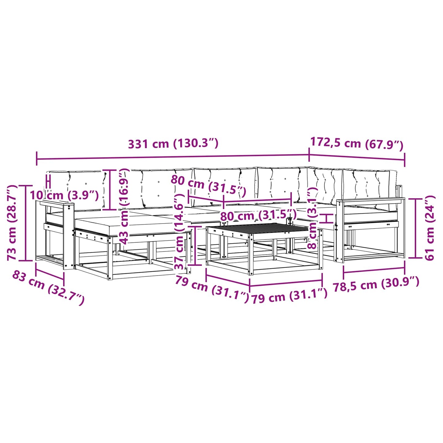 vidaXL Σειρά Καναπέ Εξωτερικού 7 τμχ. Φυσικό και Κρέμα
