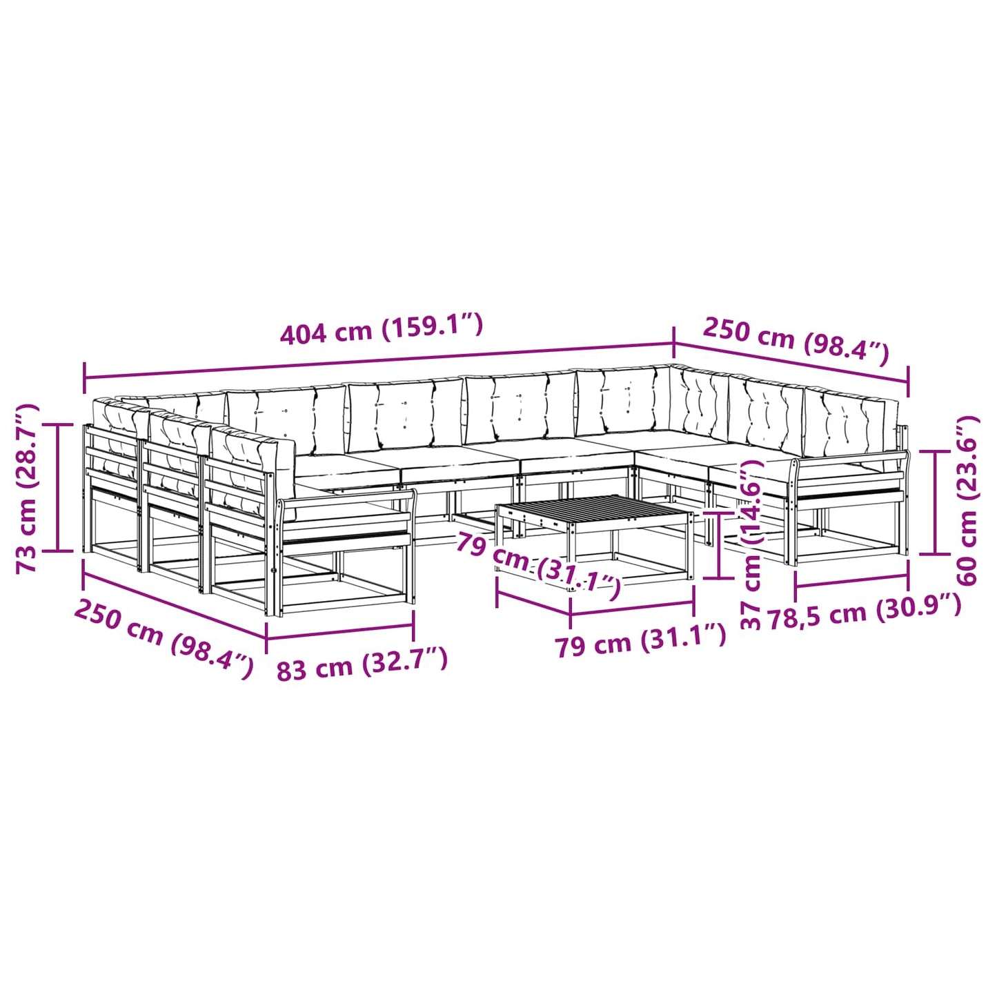 vidaXL Σειρά Καναπέ Εξωτερικού με μαξιλάρι 10 pcs Φυσικό και Κρέμα
