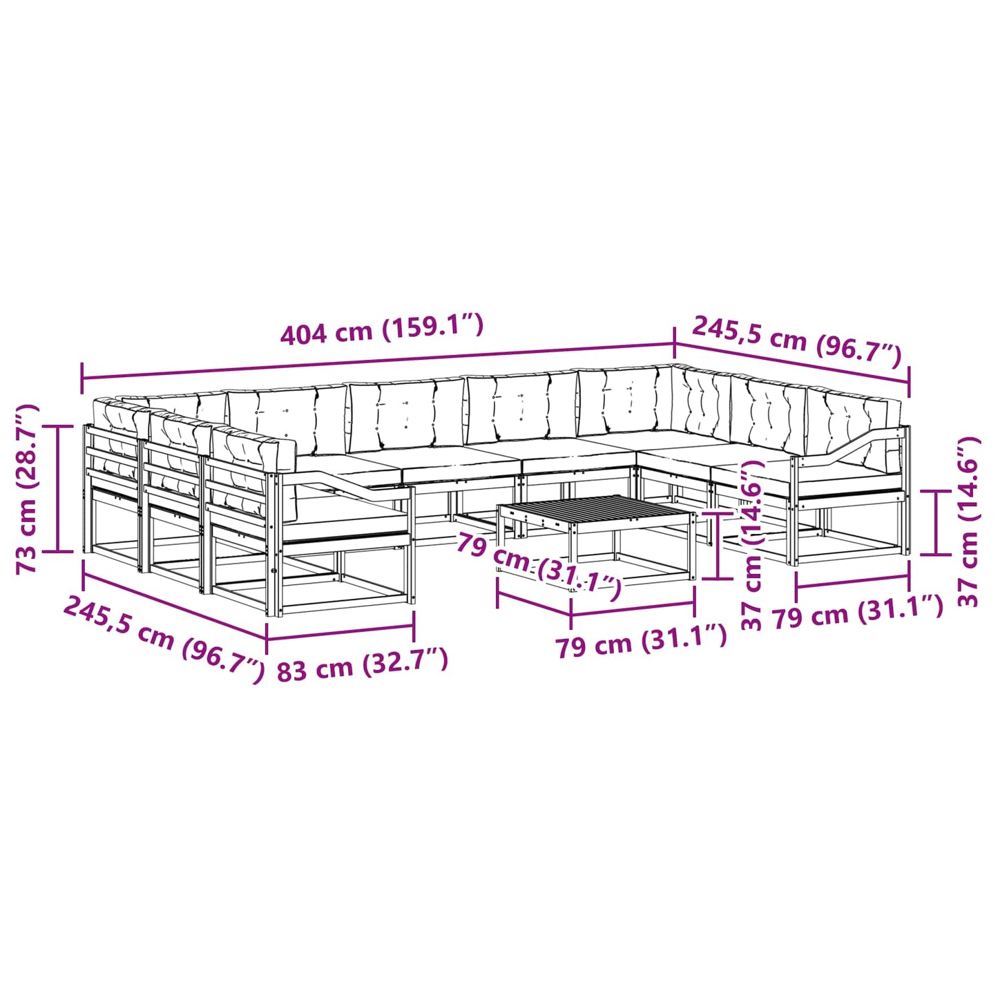 vidaXL Σειρά Καναπέ Εξωτερικού με μαξιλάρι 10 pcs Φυσικό και Ανθρακί