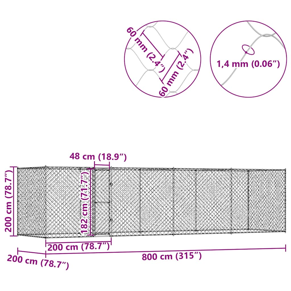 vidaXL Κλουβί σκύλου Ασημί 800 x 200 x 256 εκ. Επικαλυμμένος Χάλυβας