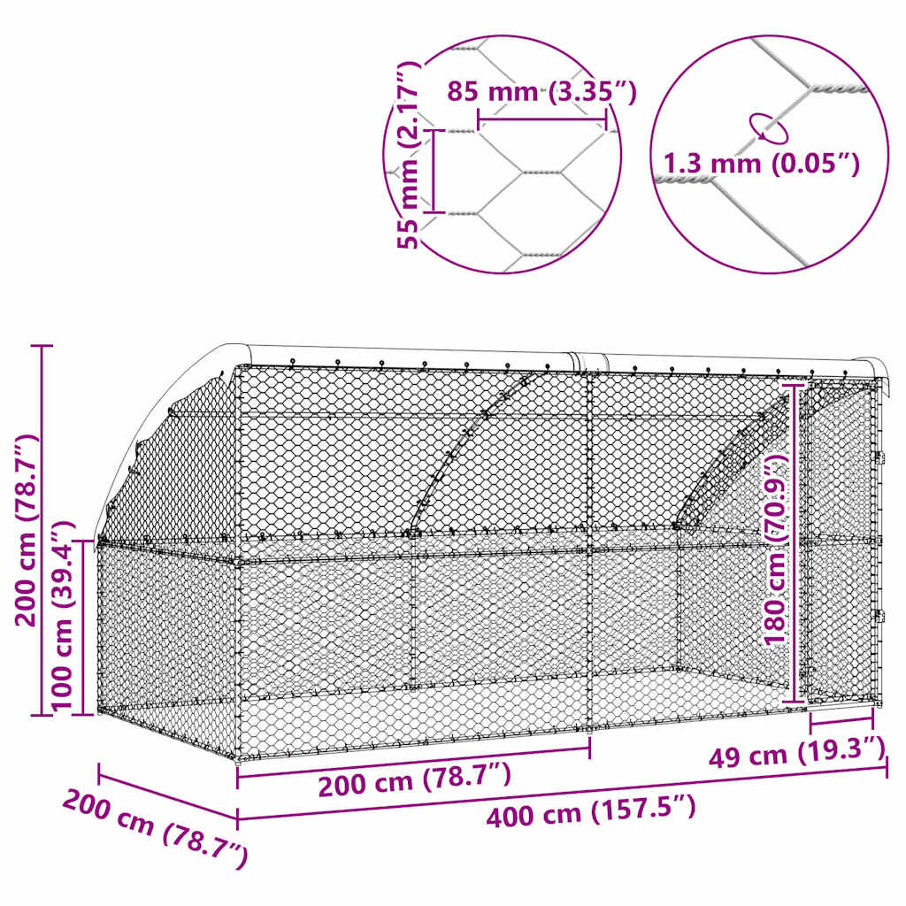 vidaXL Κλουβί Σκύλου με αποθήκευση 2 pcs Ασημί 4 x 2 x 2 m Ατσάλι