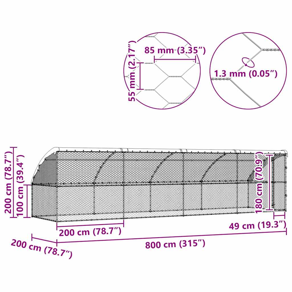 vidaXL Κλουβί Σκύλου με αποθήκευση 4 pcs Ασημί 8 x 2 x 2 m Ατσάλι