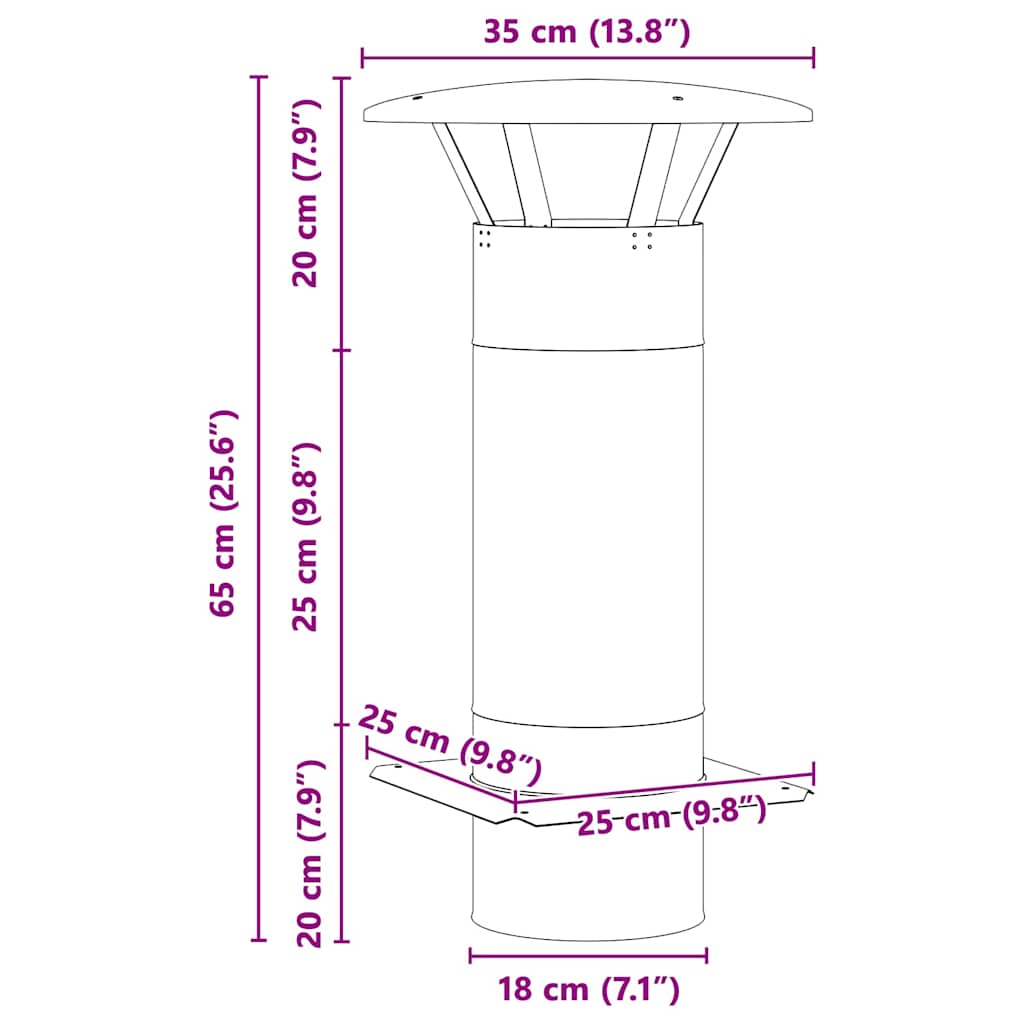 vidaXL Επέκταση Καμινάδας Ασημί 35 x 35 x 65 εκ Ανοξείδωτο ατσάλι
