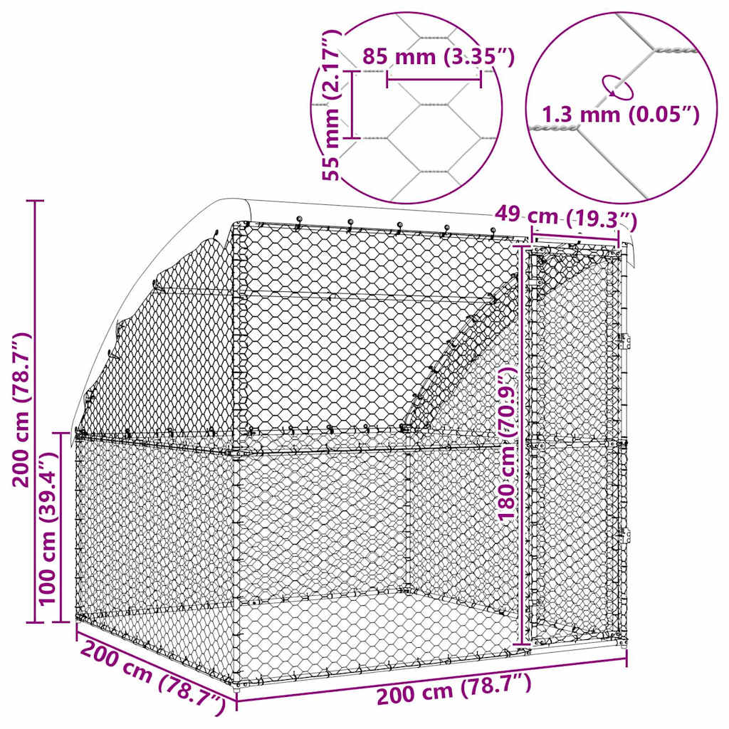 vidaXL Κλουβί Σκύλου με αποθήκευση Ασημί 2 x 2 x 2 m Ατσάλι