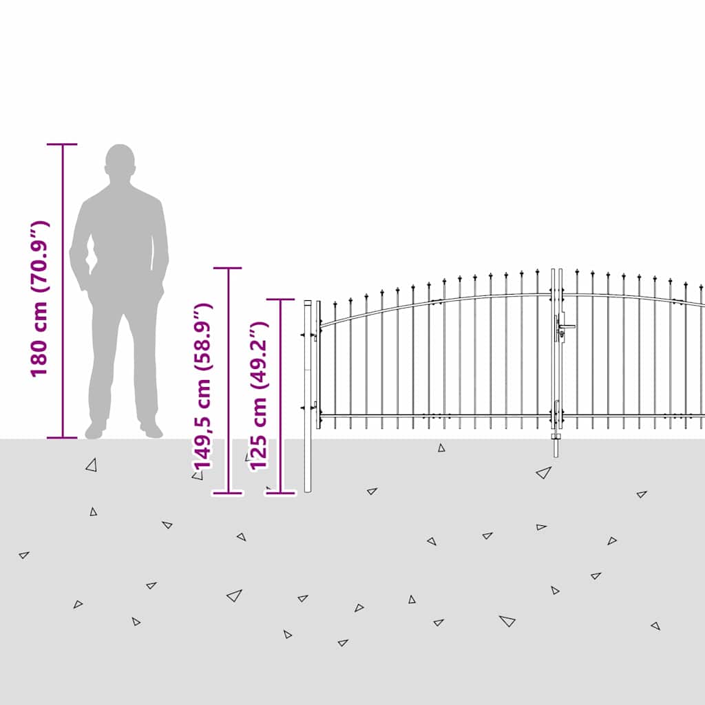 vidaXL Διπλή Πύλη με κλειδαριά Γκρι 400 x 199.5 εκ. Ατσάλι