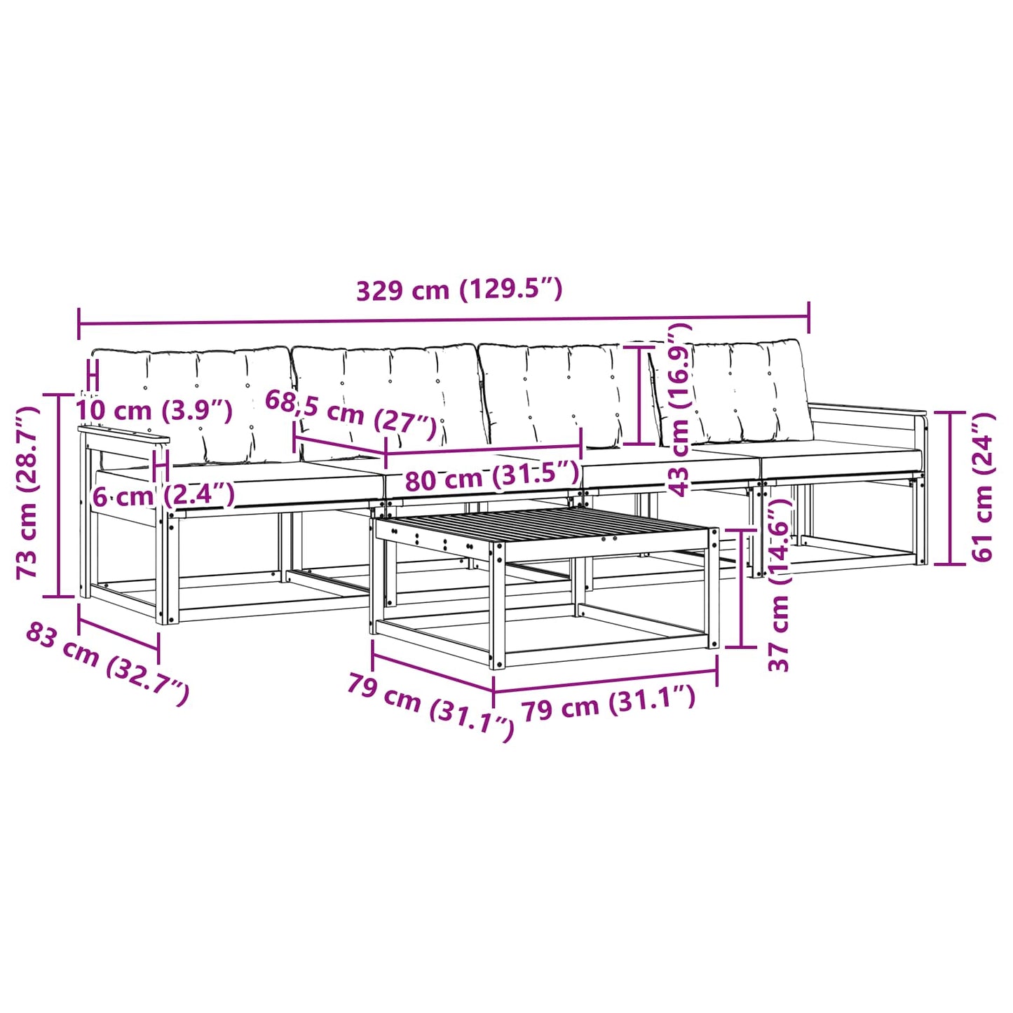 vidaXL Σειρά Καναπέ Εξωτερικού με μαξιλάρι 5 pcs Φυσικό και Κρέμα