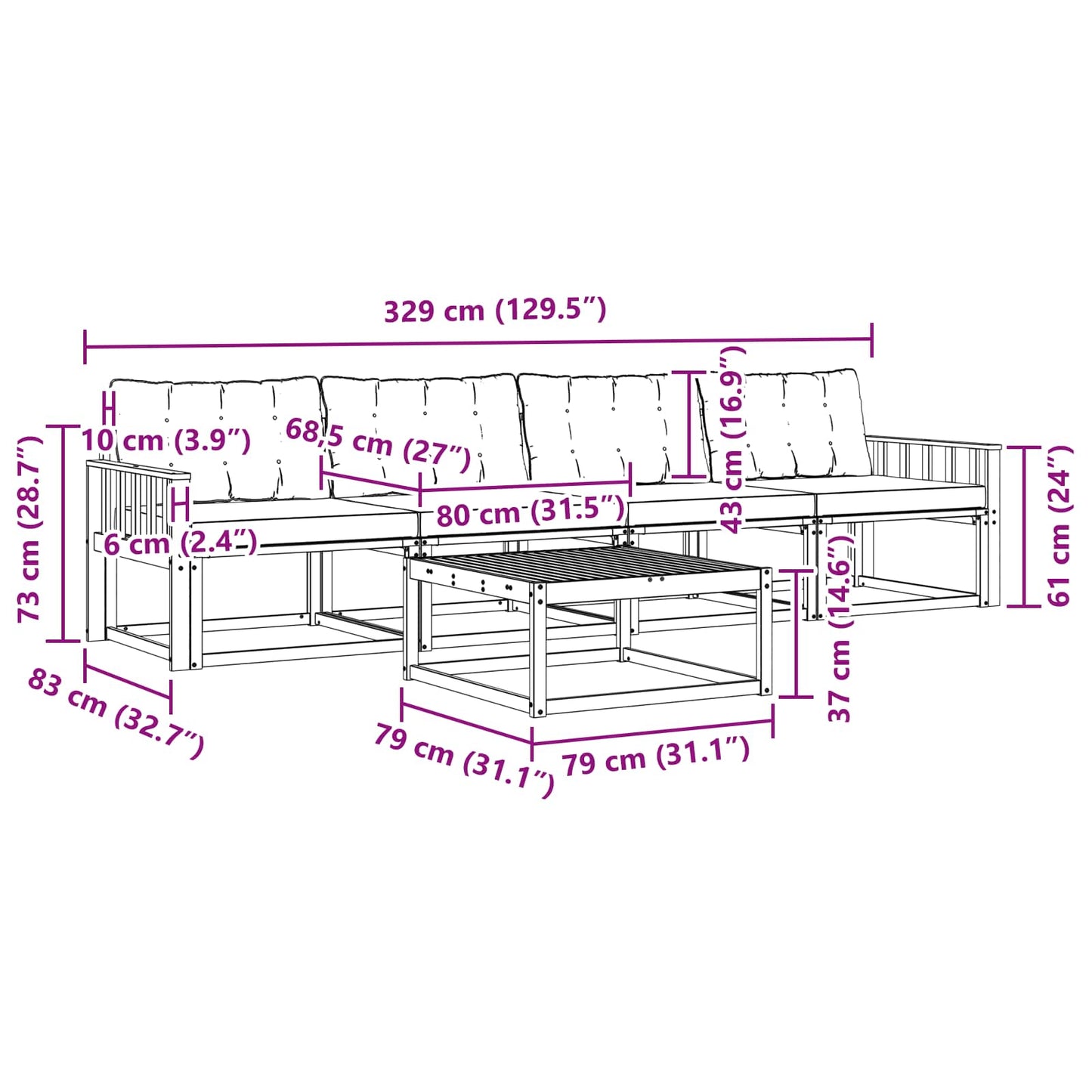 vidaXL Σειρά Καναπέ Εξωτερικού 5 pcs Φυσικό και Ανοιχτό Γκρι