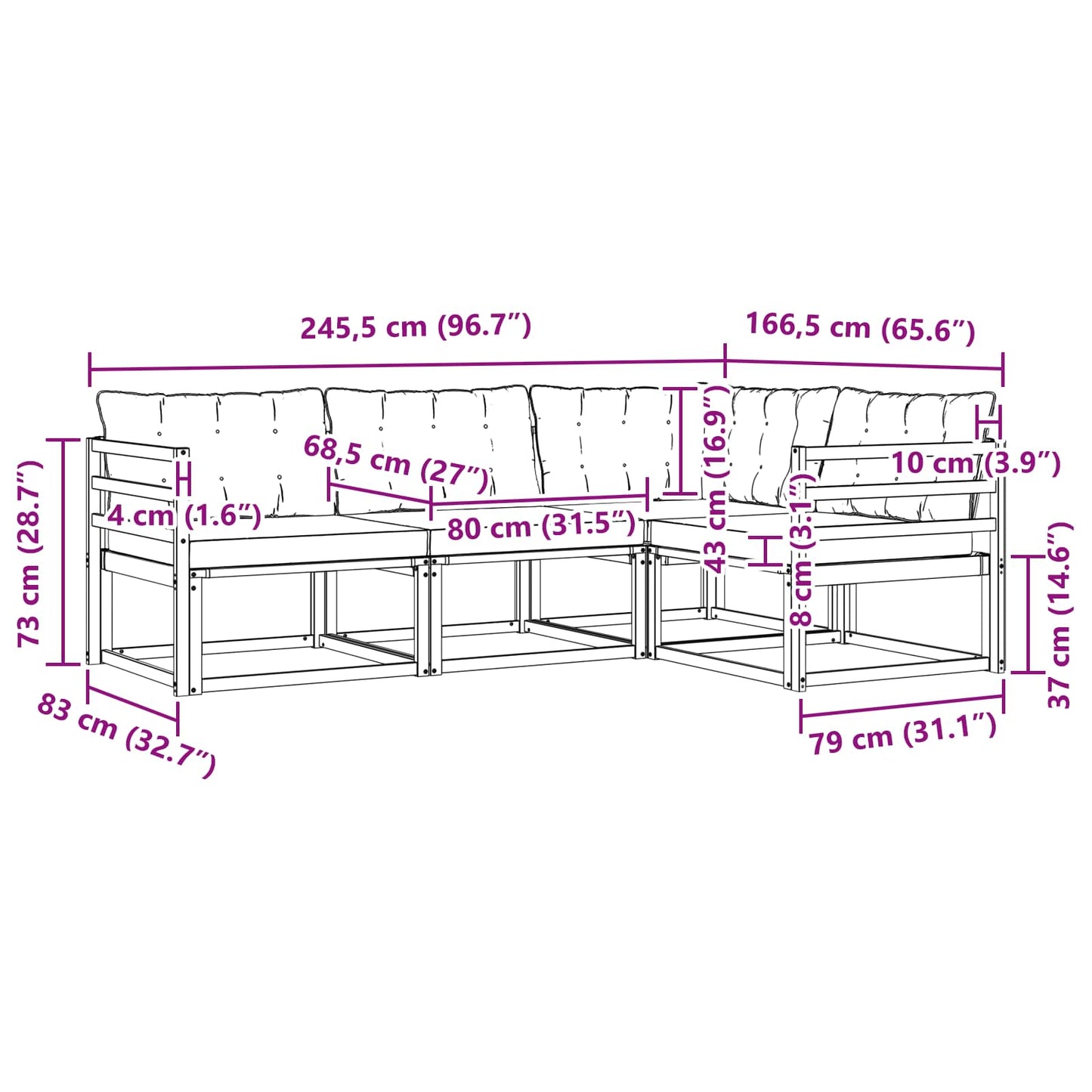vidaXL Σειρά Καναπέ Εξωτερικού με μαξιλάρι 4 pcs Φυσικό και Μαύρο