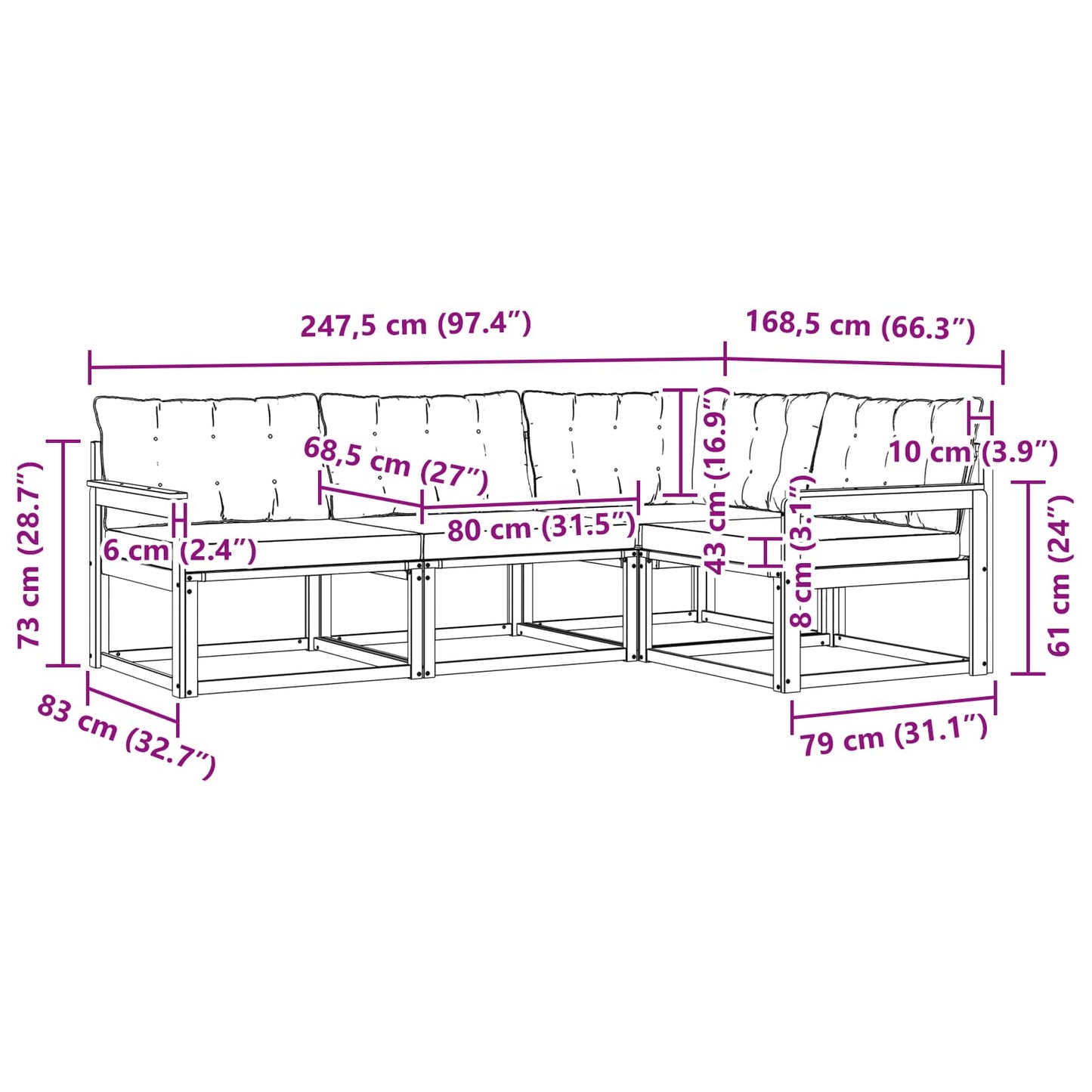 vidaXL Σειρά Καναπέ Εξωτερικού με μαξιλάρι 4 pcs Φυσικό και Μαύρο