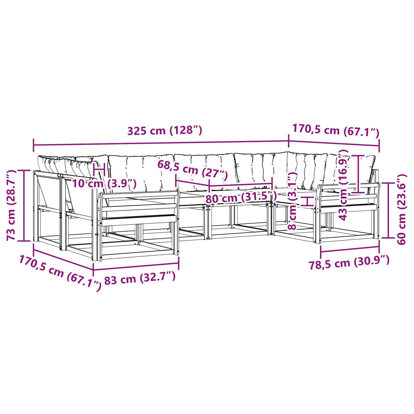 vidaXL Σειρά Καναπέ Εξωτερικού με μαξιλάρι 6 pcs Φυσικό και Μπεζ