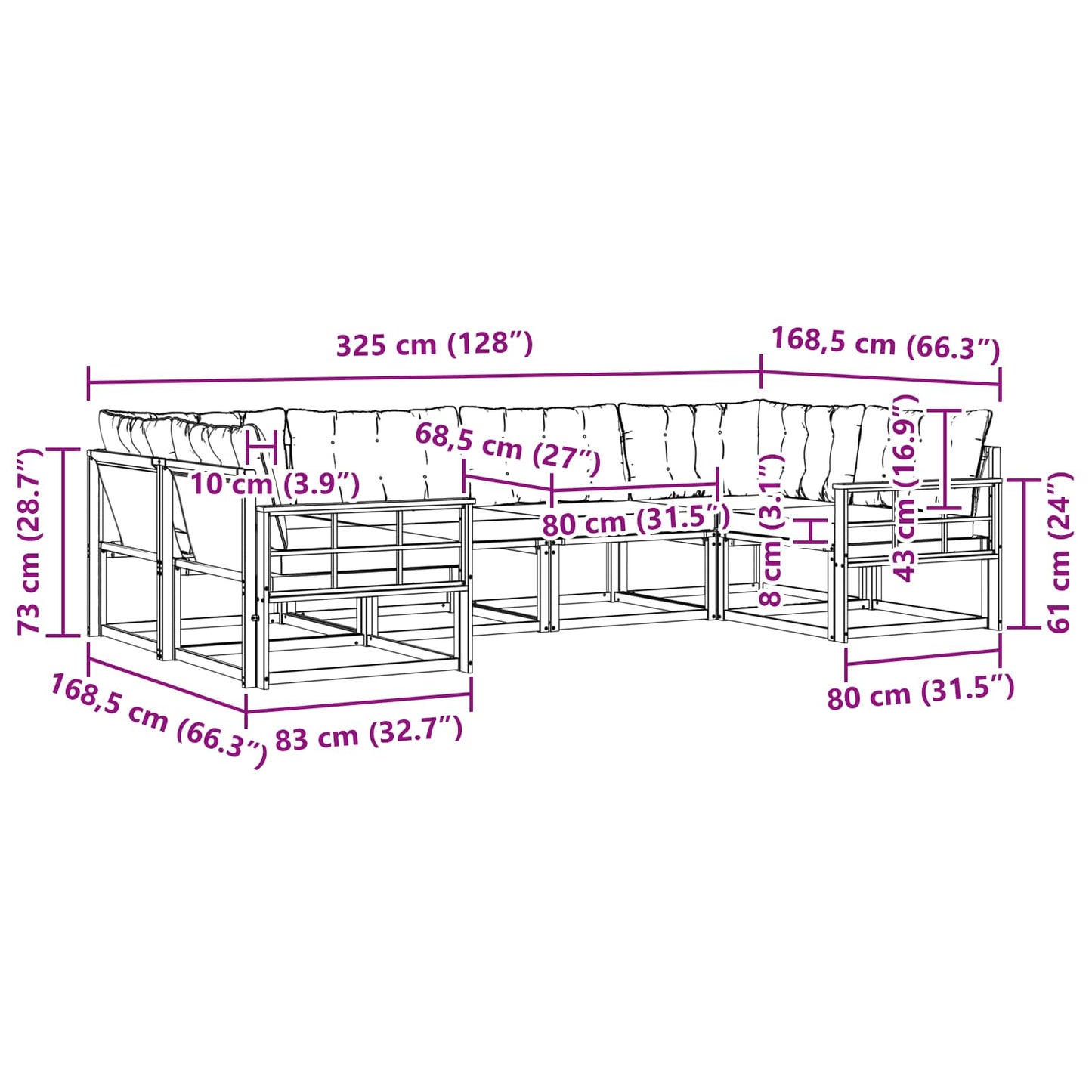 vidaXL Σειρά Καναπέ Εξωτερικού με μαξιλάρι 6 pcs Φυσικό και Μαύρο