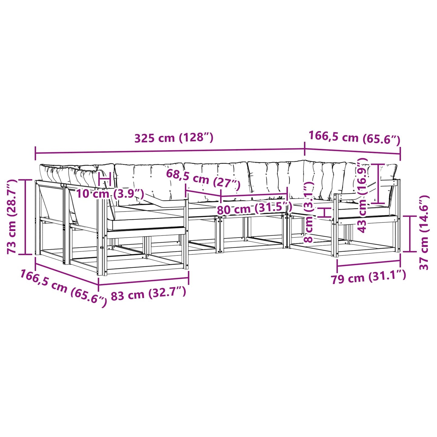vidaXL Σειρά Καναπέ Εξωτερικού με μαξιλάρι 6 pcs Φυσικό και Μαύρο