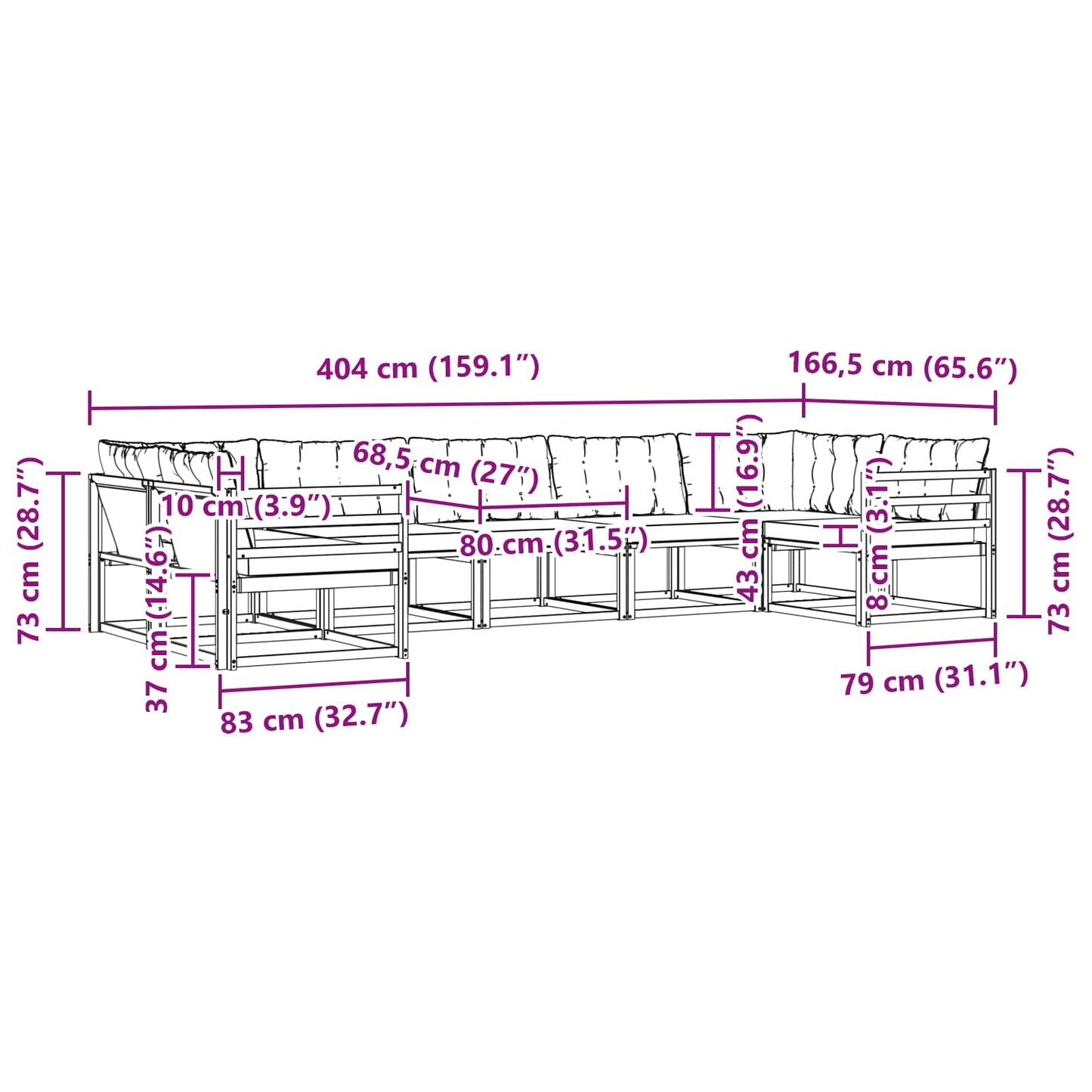 vidaXL Σειρά Καναπέ Εξωτερικού με μαξιλάρι 7 pcs Φυσικό και Μπεζ