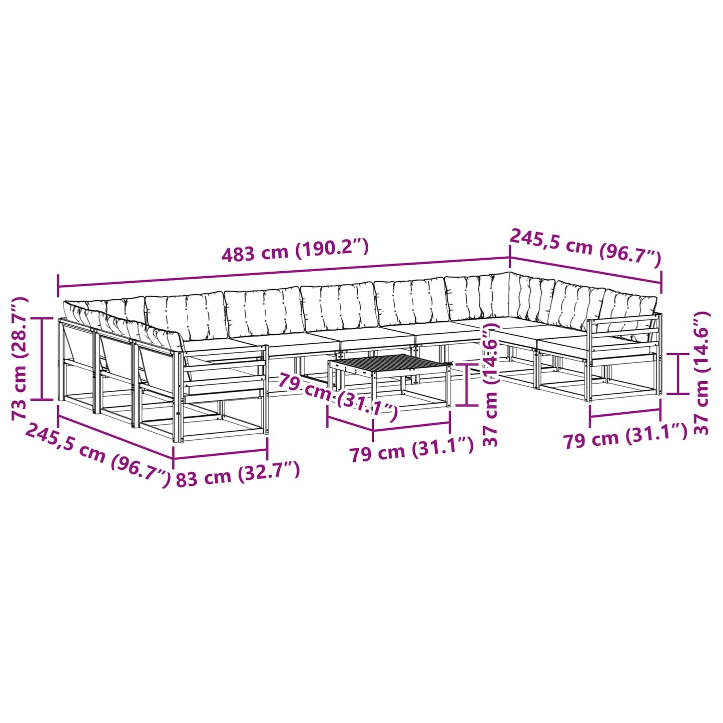vidaXL Σειρά Καναπέ Εξωτερικού με μαξιλάρι 11 pcs Φυσικό και Μαύρο