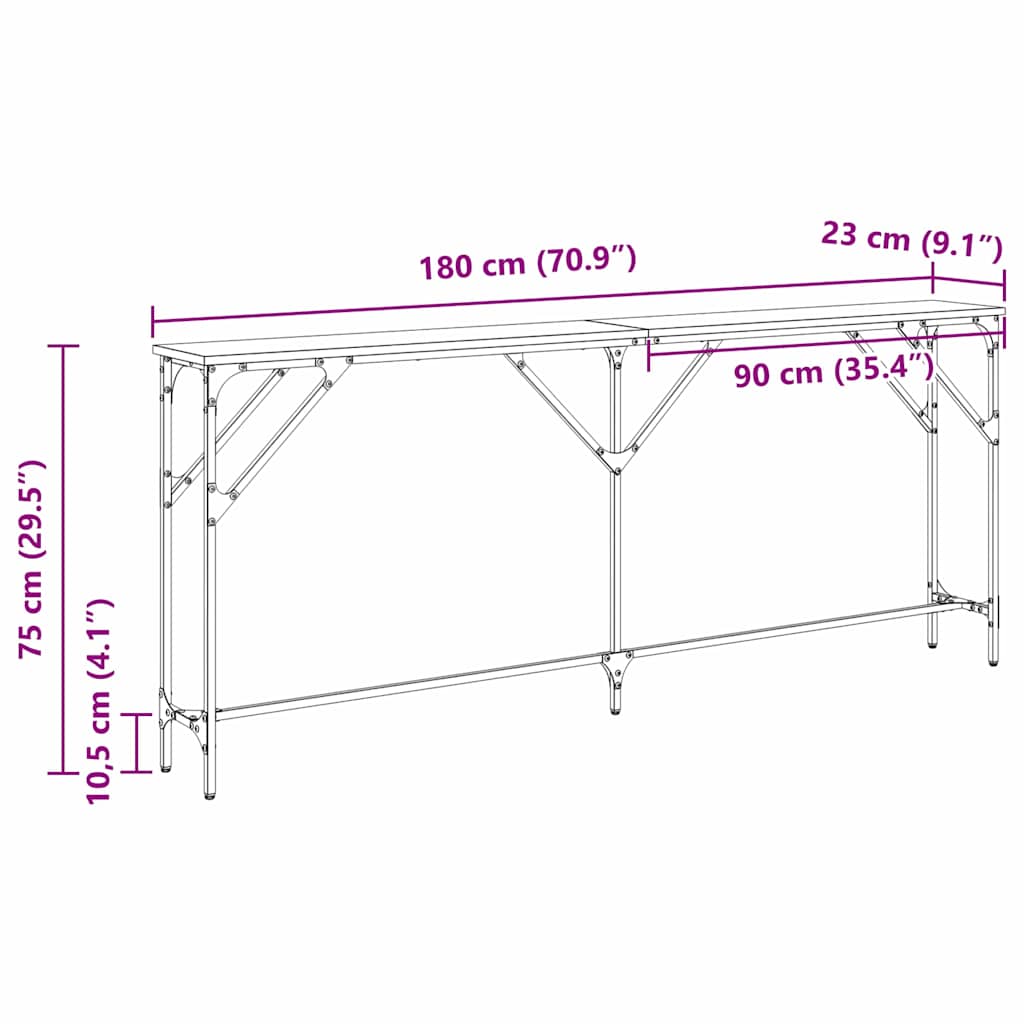 vidaXL Τραπέζι κονσόλας Παλιό Ξύλο 180 x 23 x 75 cm