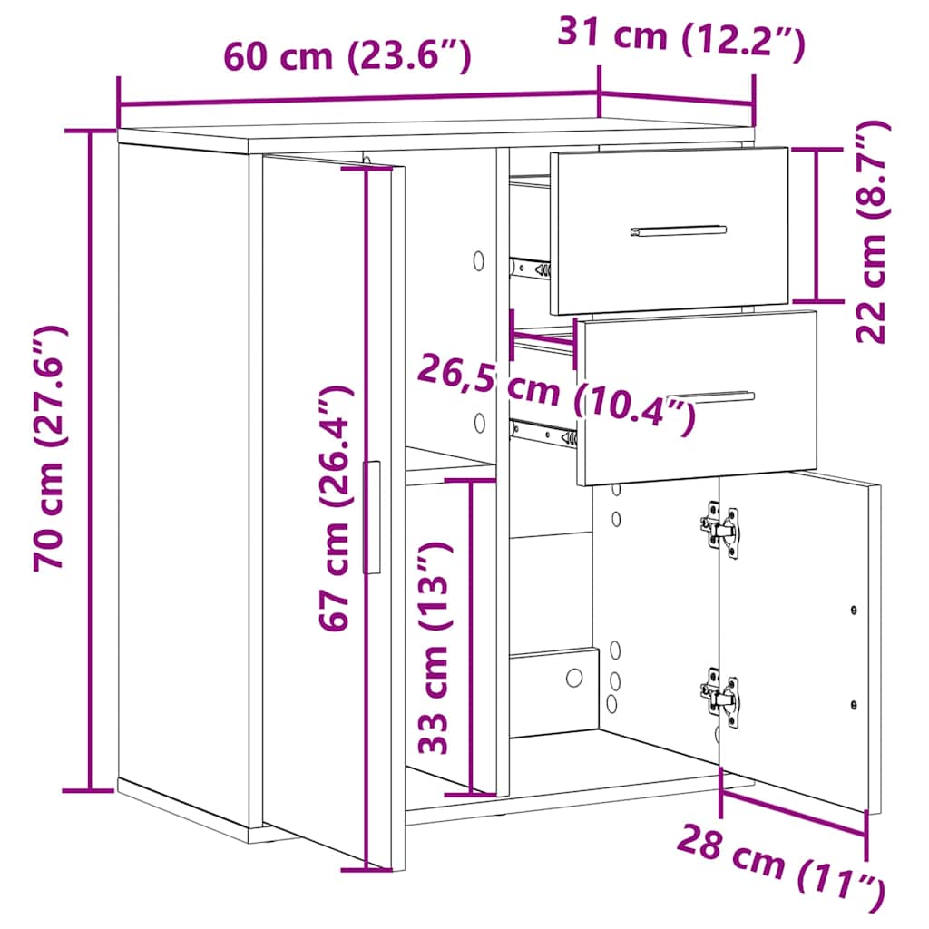 vidaXL Πλαϊνό γραφείο Μαύρη Οξυά 60 x 31 x 70 εκ Επεξεργασμένο ξύλο