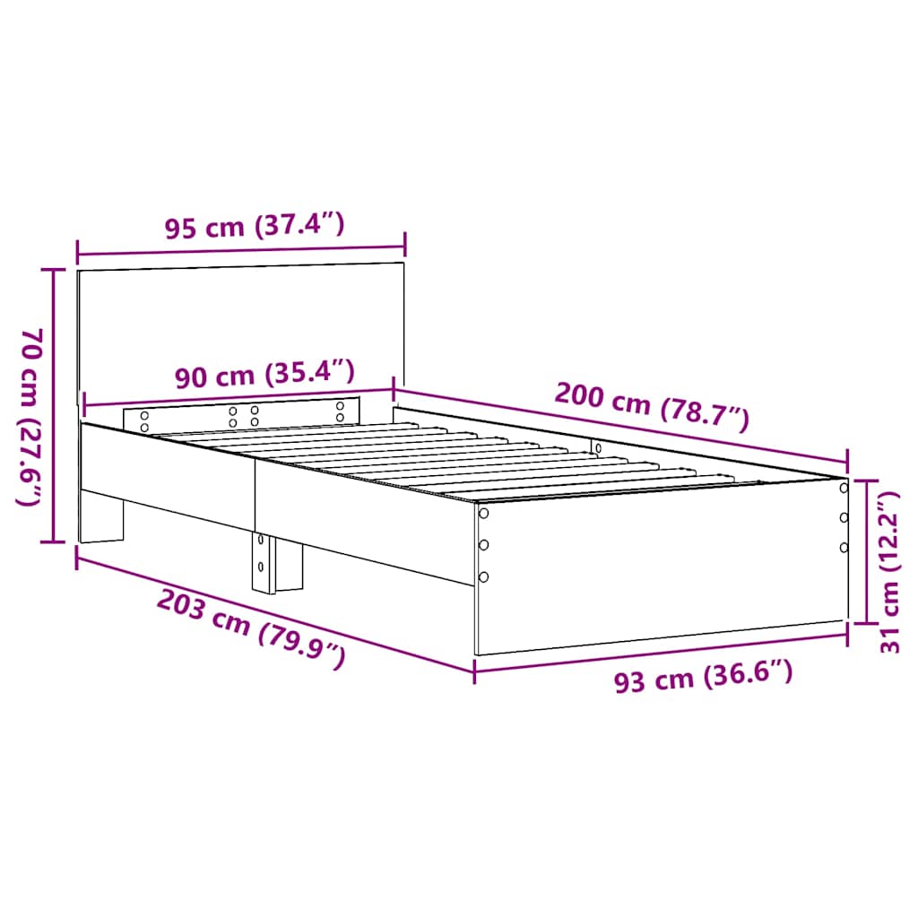 vidaXL Σκελετός Κρεβατιού Artisan Oak 90 x 200 cm Επεξεργασμένο ξύλο